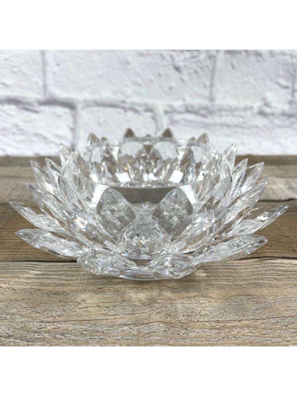 Vintage MCM Lucite Acrylic Lotus Flower Nesting Dishes Set of 3 Stackable Clear